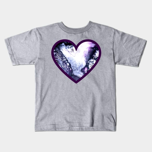 Icy Blue/Purple Paint Pour Heart Kids T-Shirt by Designs_by_KC